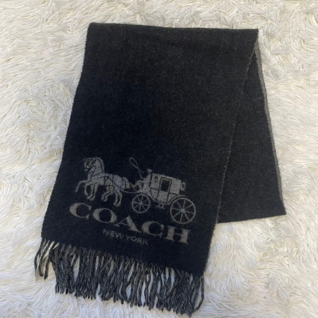 コーチ COACH グレー マフラー 馬車 ロゴ カシミヤ100 コーチ(COACH