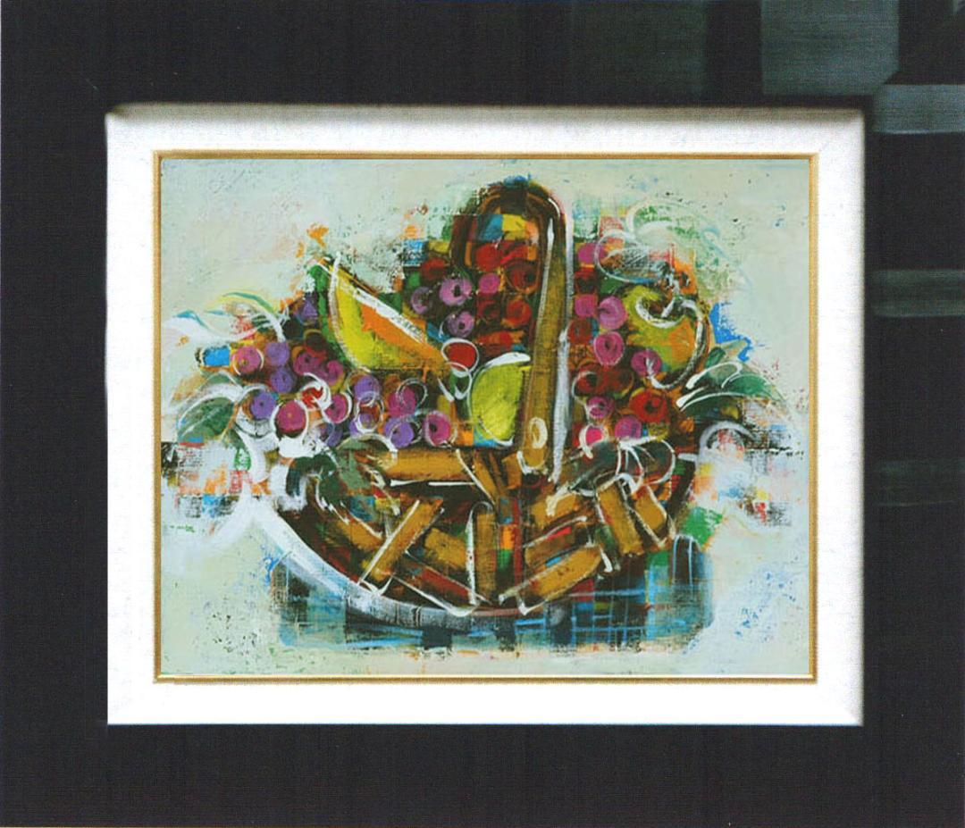 油絵 菅家令子インテリア 額付(白) 油絵 uF6-061403 静物 フルーツ