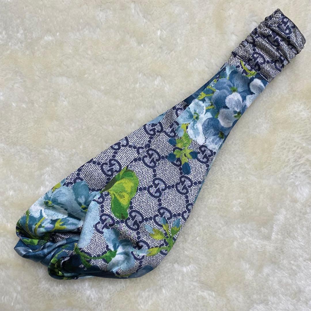 希少色❗️新品級✨GUCCIブルームスGG総柄ヘアバンド花柄フローラルプリント青