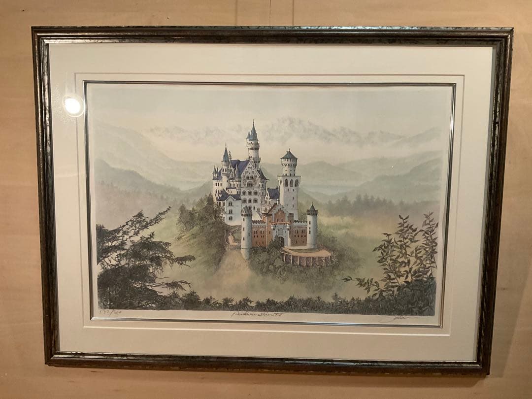 織田義郎 「ノイシュバンシュタイン城」 リトグラフ 直筆サイン