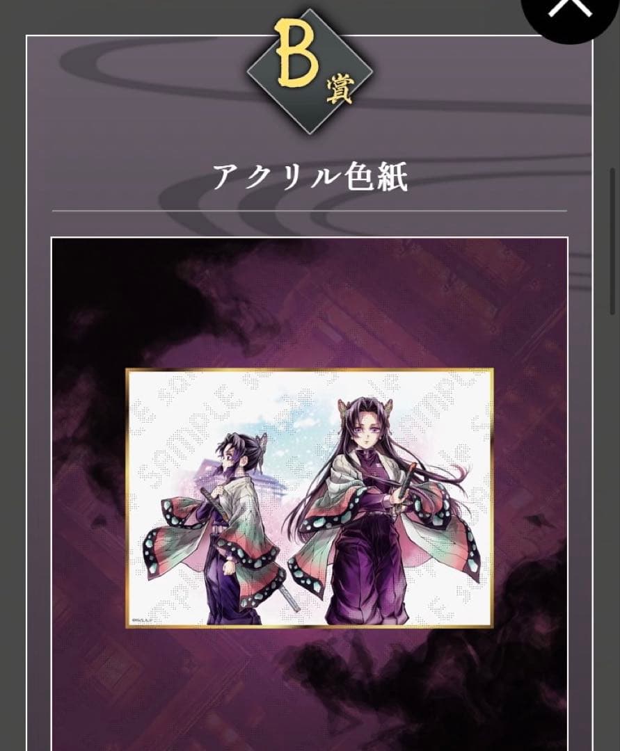 WEB SHOPくじ 鬼滅の刃 B賞 アクリル色紙 胡蝶しのぶ＆胡蝶カナエ