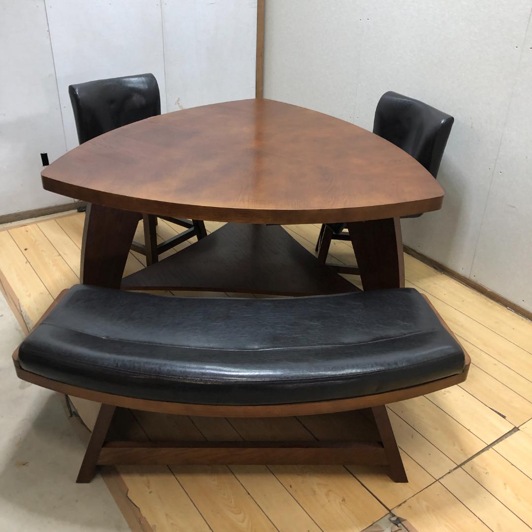 送料無料 ダイニングセット 木製テーブル 回転椅子2脚 ベンチセット