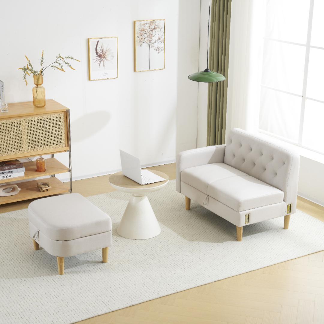 ソファ 2人掛け 3人掛け カウチソファ 収納付き オットマン ローソファ 北欧