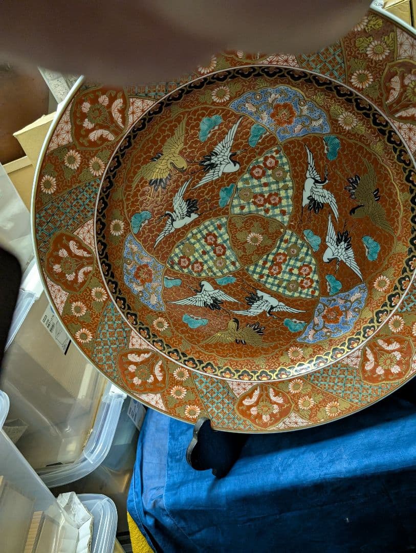 鳥鶴デザインの印籠大皿山徳窯