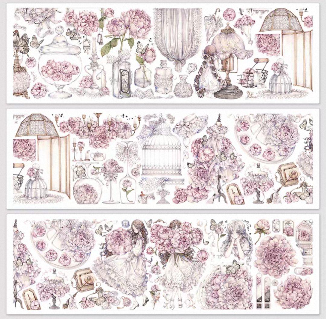 切売 1574☆ 海外 マスキングテープ マステ PET 装飾 花 人物 水晶