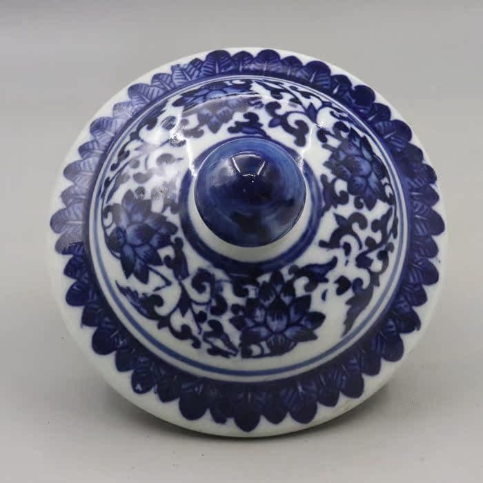 清乾隆青花纏枝蓮紋将軍缶蓋缶 景徳鎮 陶磁器 装飾品 現代工芸品 美術