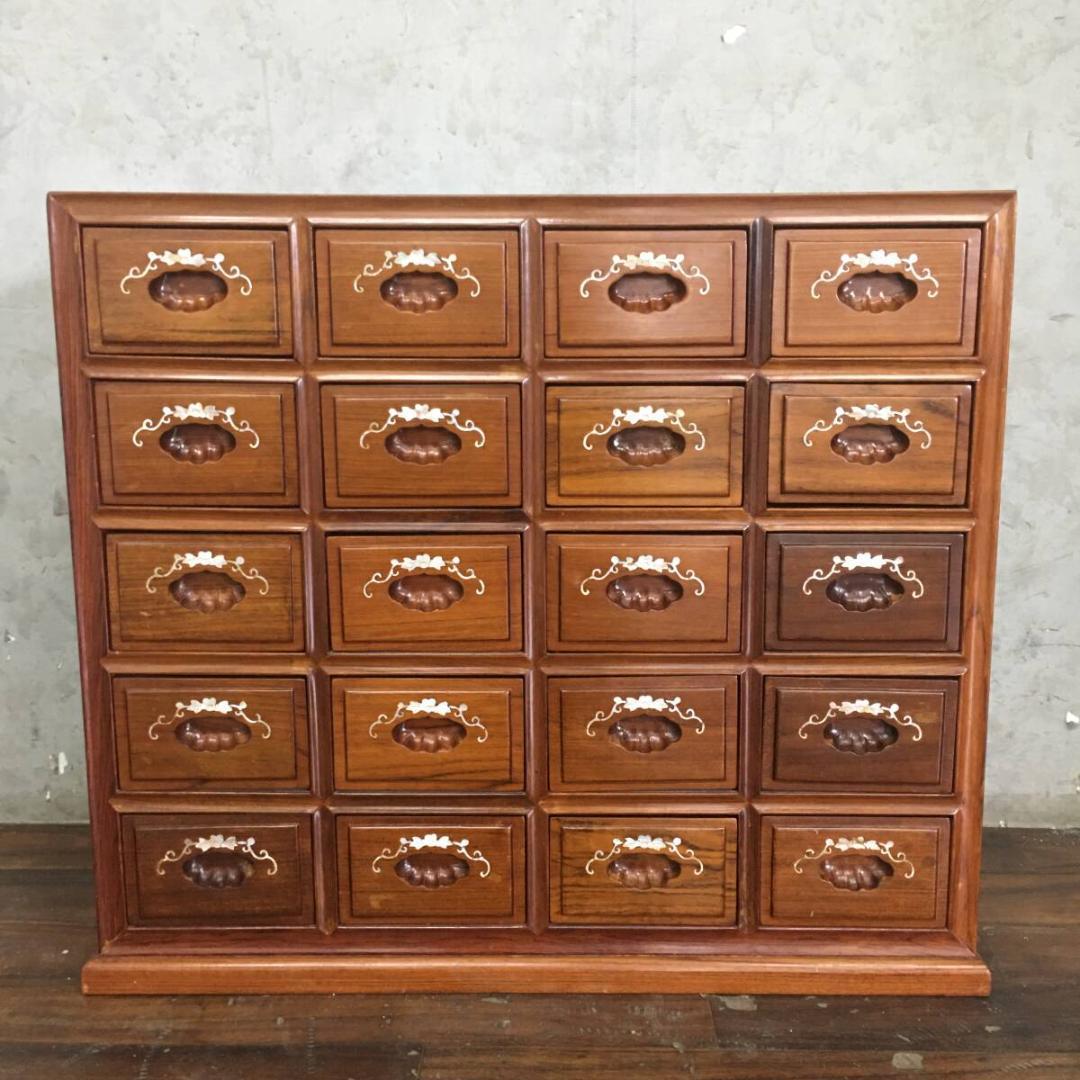 唐木 花梨 螺鈿細工 薬棚 薬箪笥 収納棚 棚 小物入れ 古道具 和家具