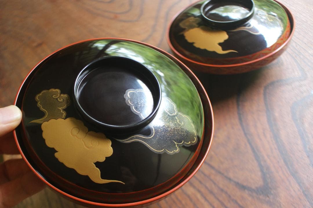 時代逸品！極上七宝文縁に優美な金銀雲蒔絵の映えるお椀2点（検輪島塗蒔絵椀雑煮椀