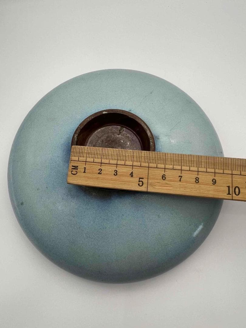 宋時代青磁 鈞窯青釉飛紫紅斑盤【旧家蔵出し】窯変釉辰砂皿(E-93)