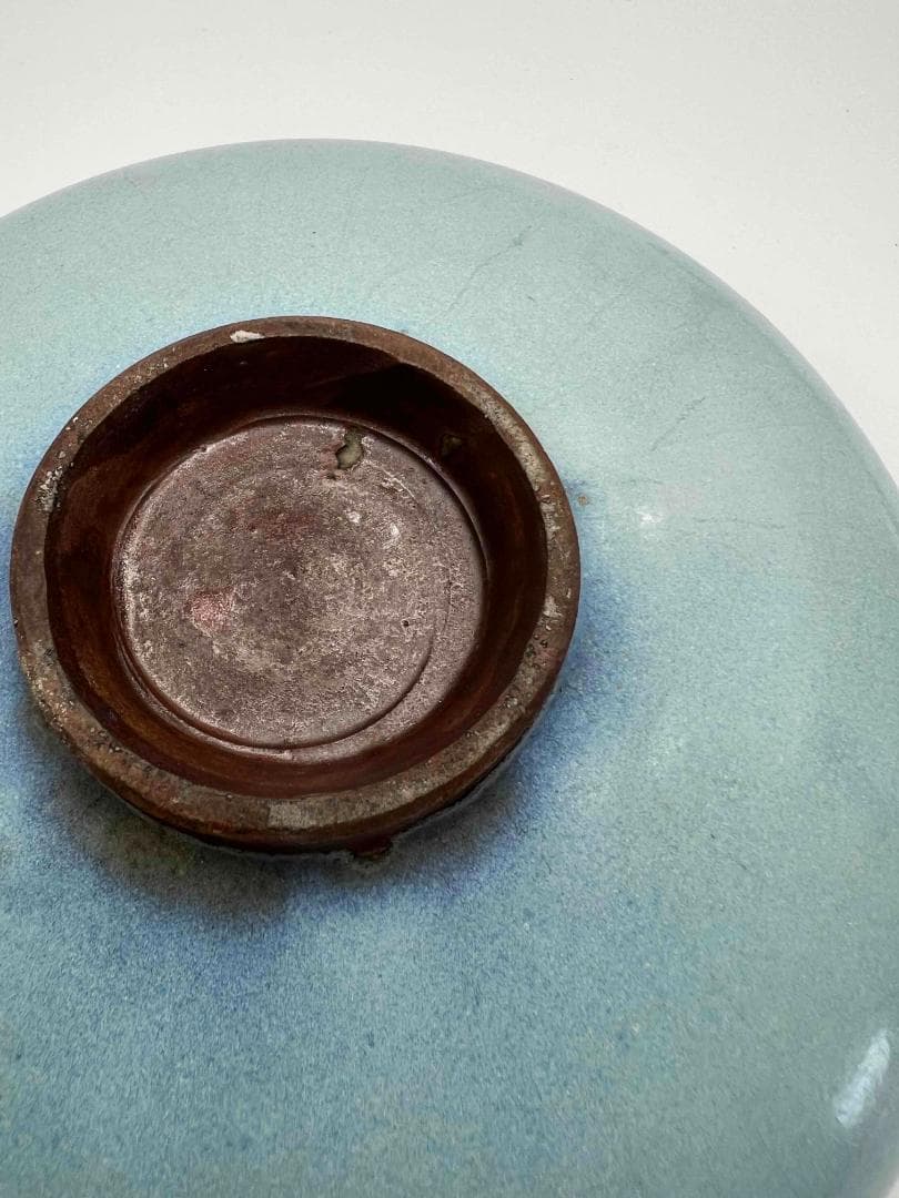 宋時代 青磁 鈞窯青釉飛紫紅斑盤 【旧家蔵出し】 窯変釉 辰砂皿(E-93