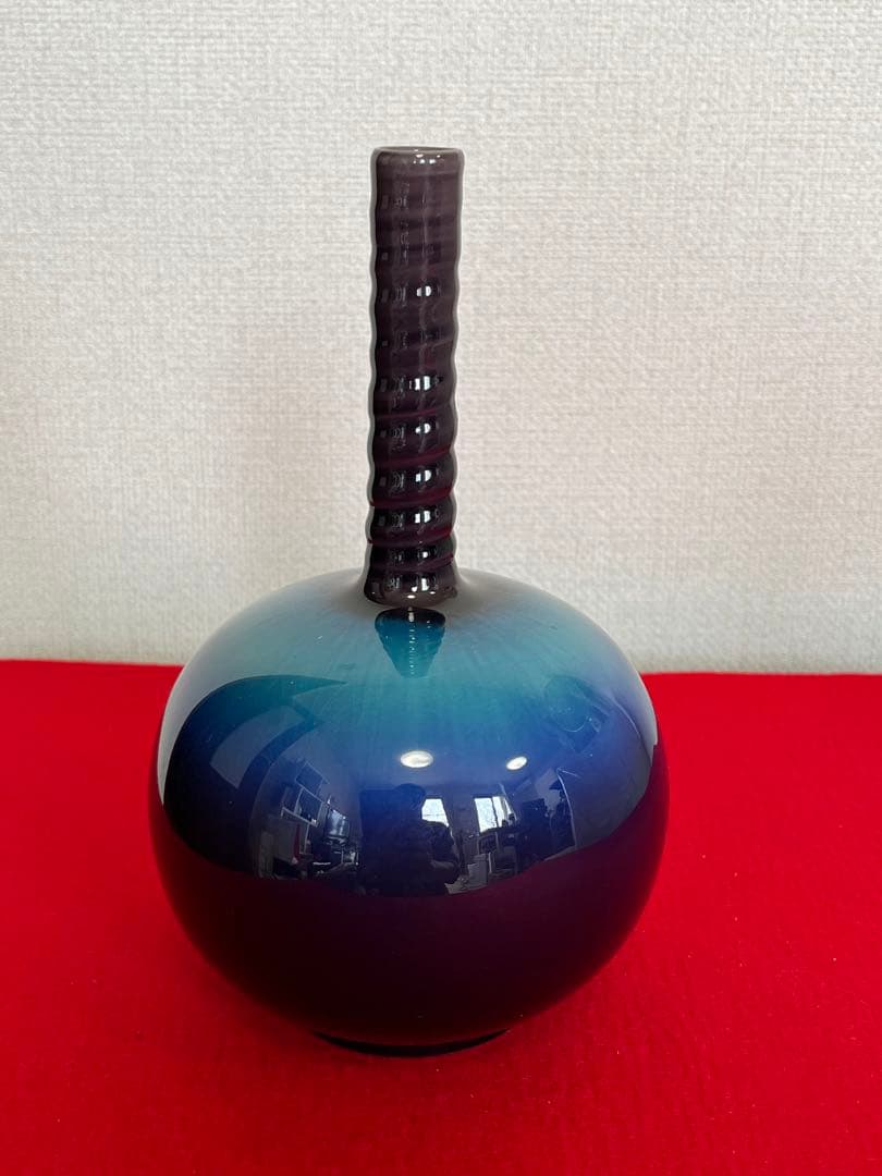 人間国宝 柳雨軒 三代 徳田八十吉 彩釉 花入 管理T187 共箱