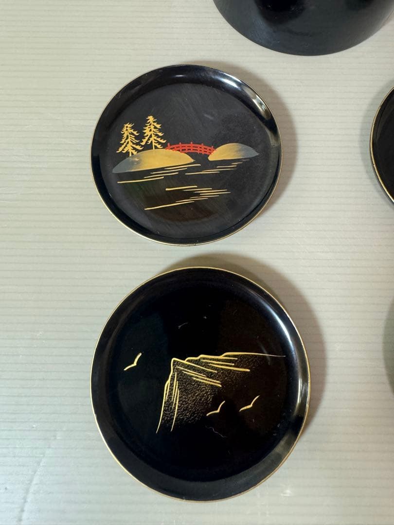 2766 漆器 金蒔絵 棗1客 皿4客