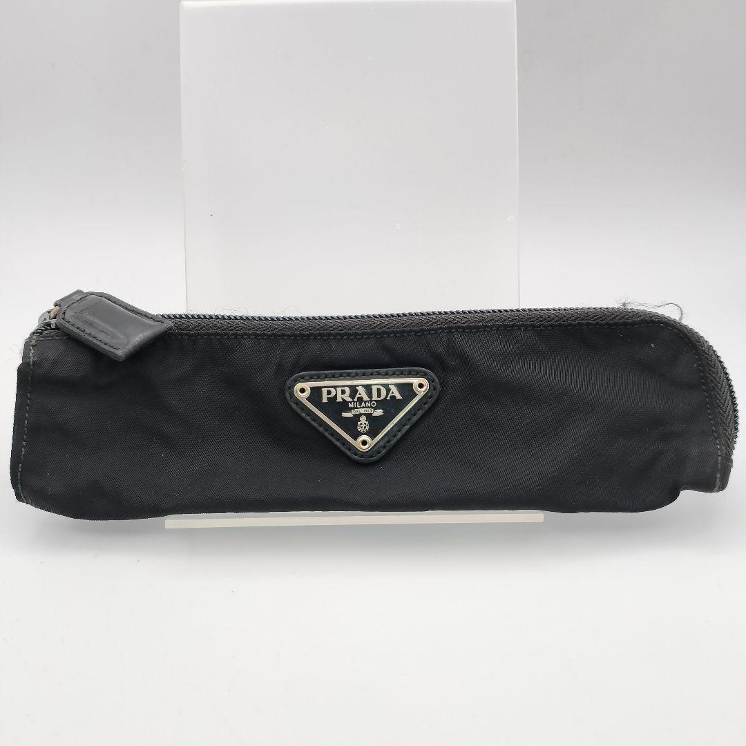 プラダ ペンケース ポーチ サフィアーノ ナイロン 三角ロゴ ブラック