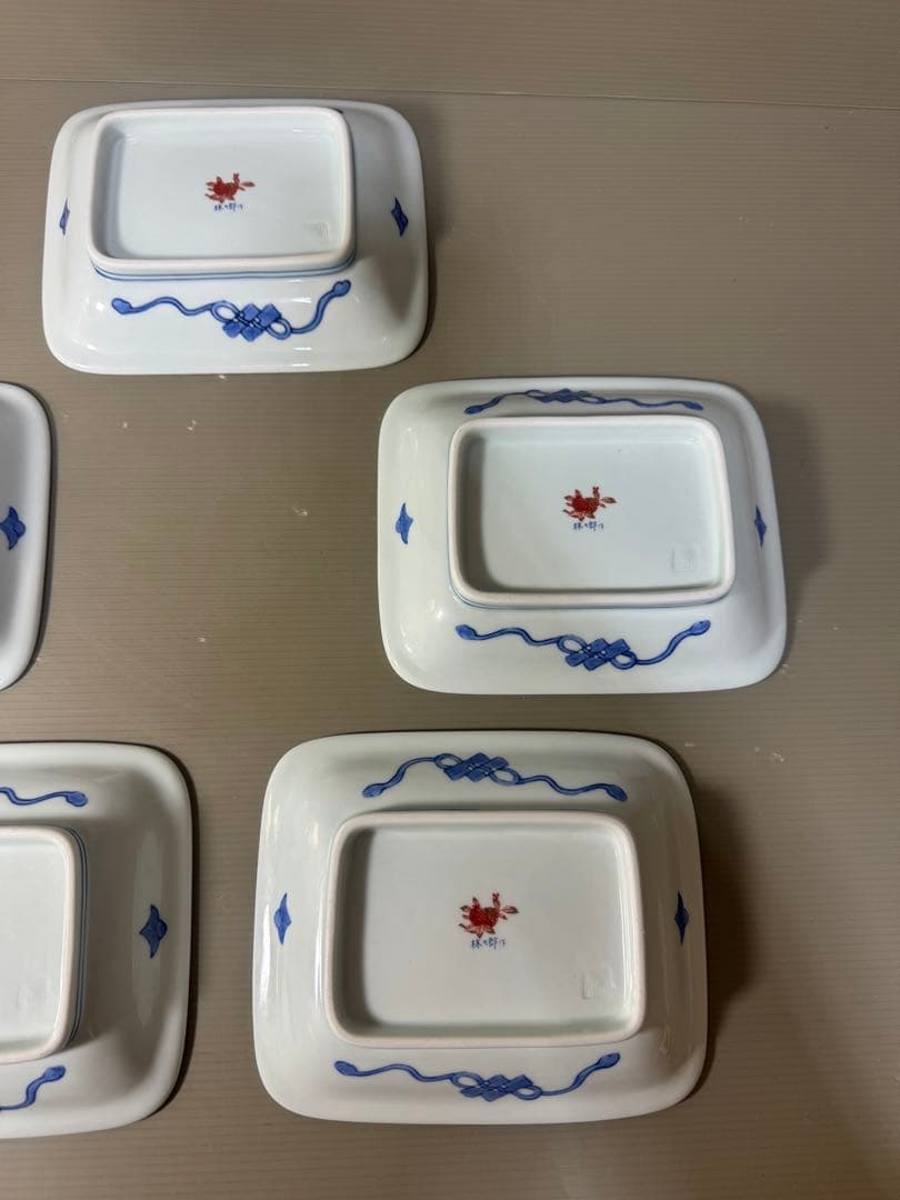 2367 林九郎窯 古伊万里風 青海波地紋雪輪 銘々皿5枚組