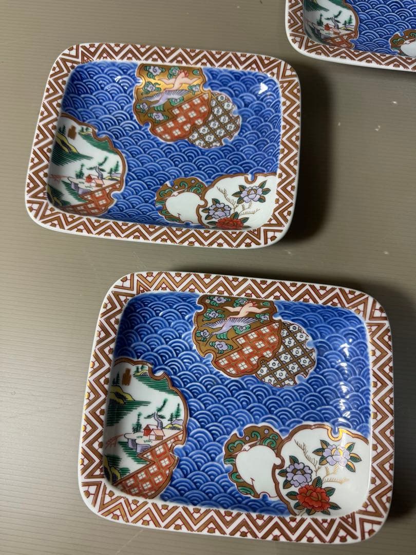 2367 林九郎窯 古伊万里風 青海波地紋雪輪 銘々皿5枚組