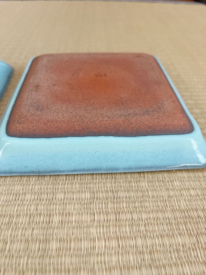 未使用】小石原焼 人間国宝 福島善三 釣窯 角皿 「福」「寿」2枚セット