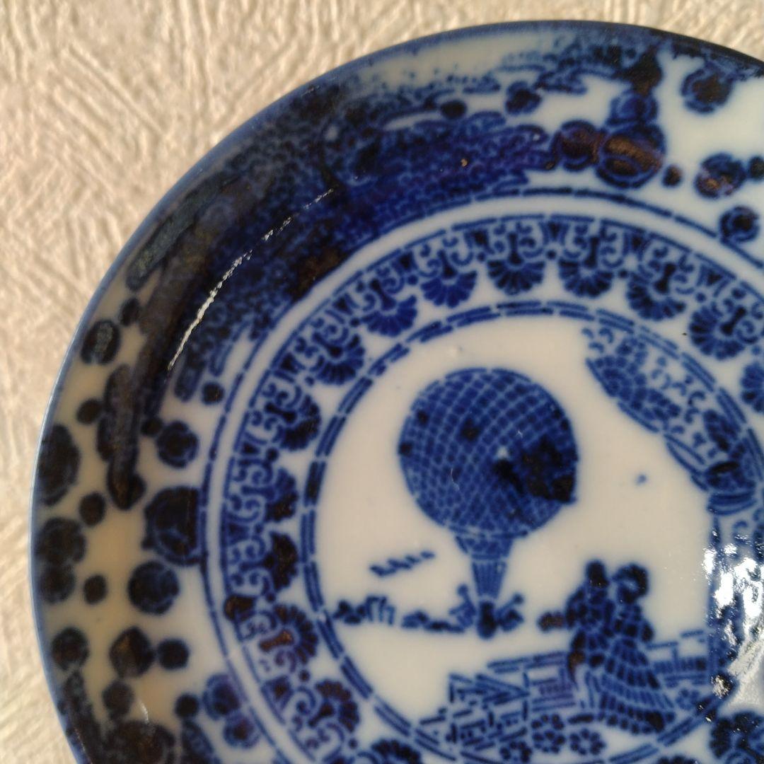 希少明治期図変わり文明開化気球西洋人印判皿