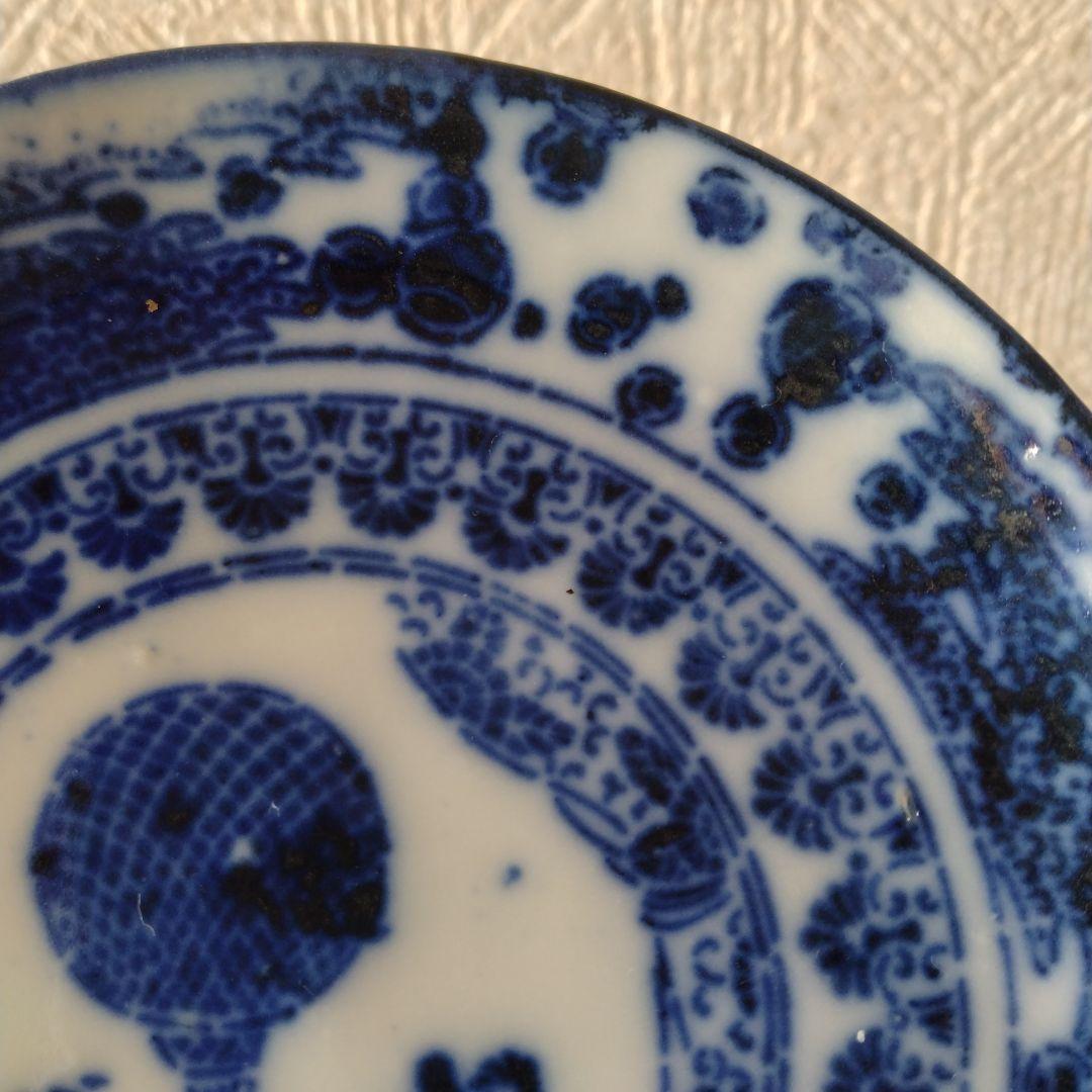 希少明治期図変わり文明開化気球西洋人印判皿