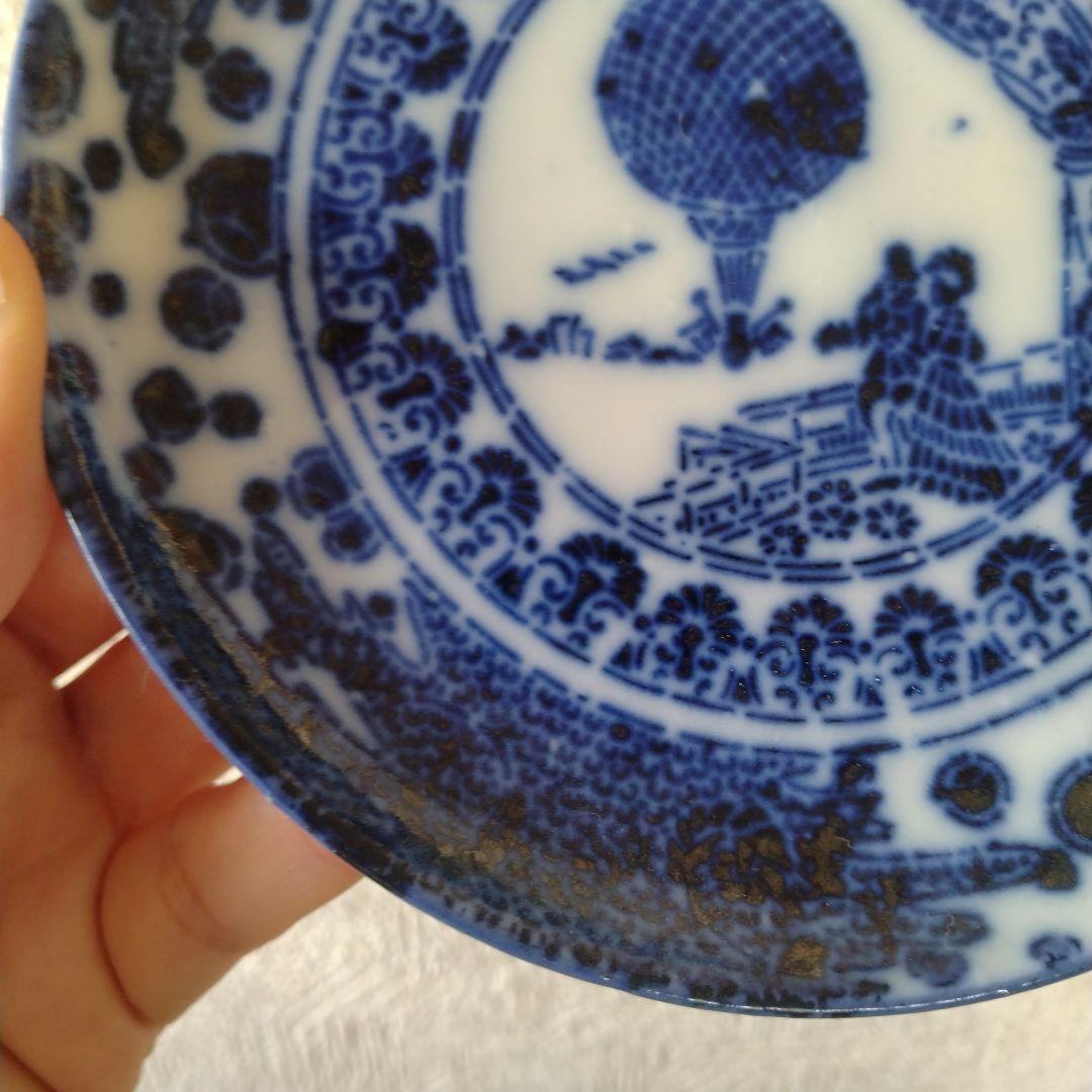 希少明治期図変わり文明開化気球西洋人印判皿