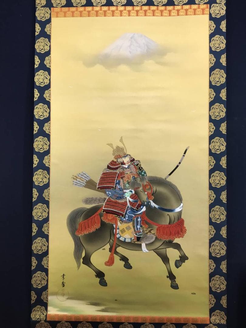 真作】国井幸雪/富士馬上武者図/武者絵/掛軸/名家伝来/AD-370 - メルカリ