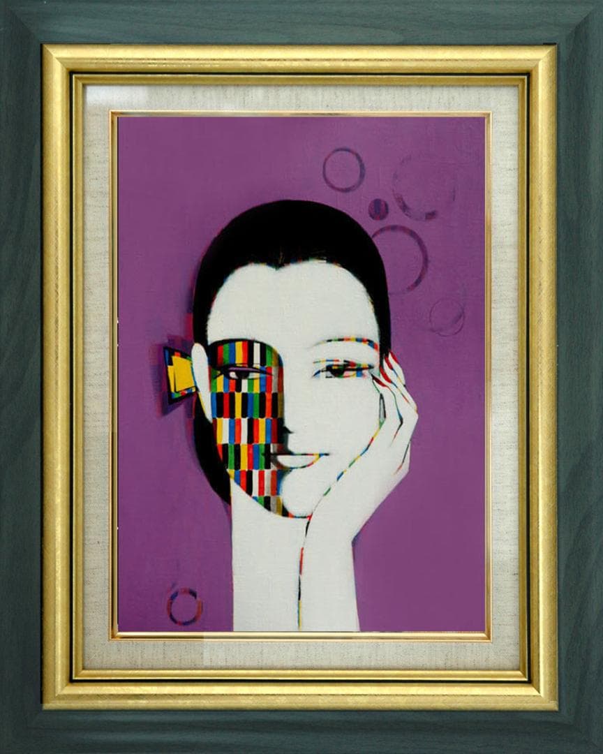 油絵 菅家令子 絵 絵画 インテリア 額付(黒) F6-082211 人物 女性