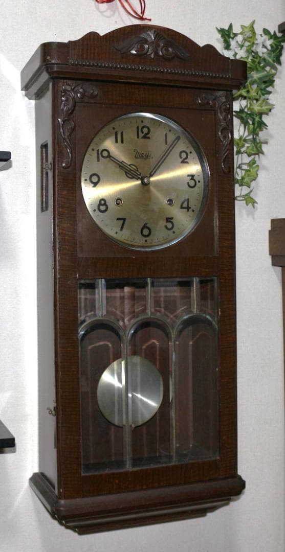 可動品 中型 meiji 明治時計 柱時計　掛け時計　８日巻き　キンコン打ち