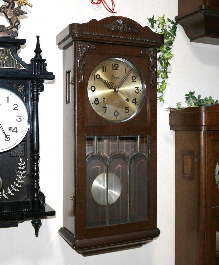 可動品 中型 meiji 明治時計 柱時計　掛け時計　８日巻き　キンコン打ち
