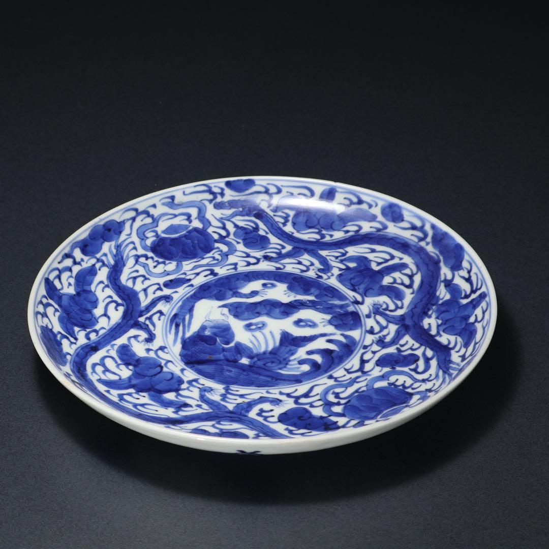 伊万里染付龍文七寸皿　∅21㎝　通り文　骨董　古伊万里　R1480w3B2
