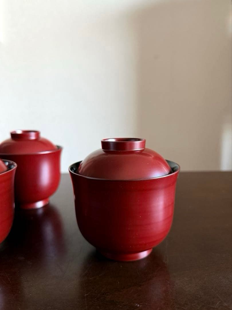 山中塗 塗師 多田桂寛 造 小吸物椀 朱内黒 蓋付き 共箱 未使用品