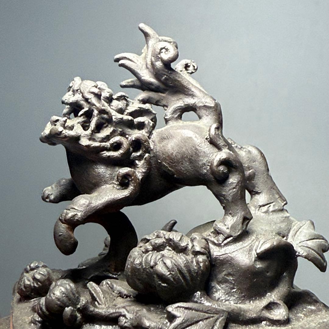 二上常太郎 元威作　蝋型鋳銅　細密細工　鳳凰耳牡丹獅子香炉　造形美　最高位作