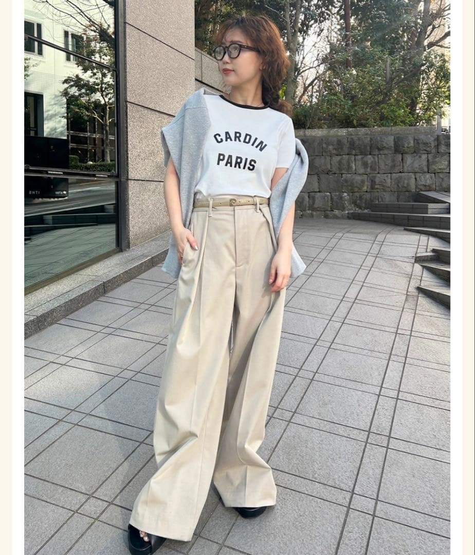 フレイアイディー 新品【pierre cardin】タックワイドチノパンツ 紺色