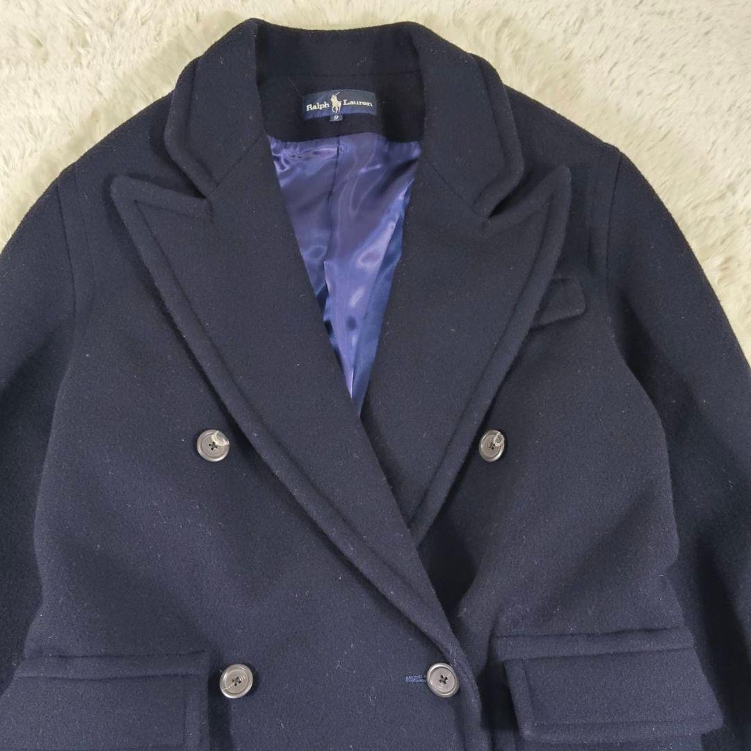 ラルフローレン マキシ丈 ダブルチェスターコート ウール ネイビー 美品