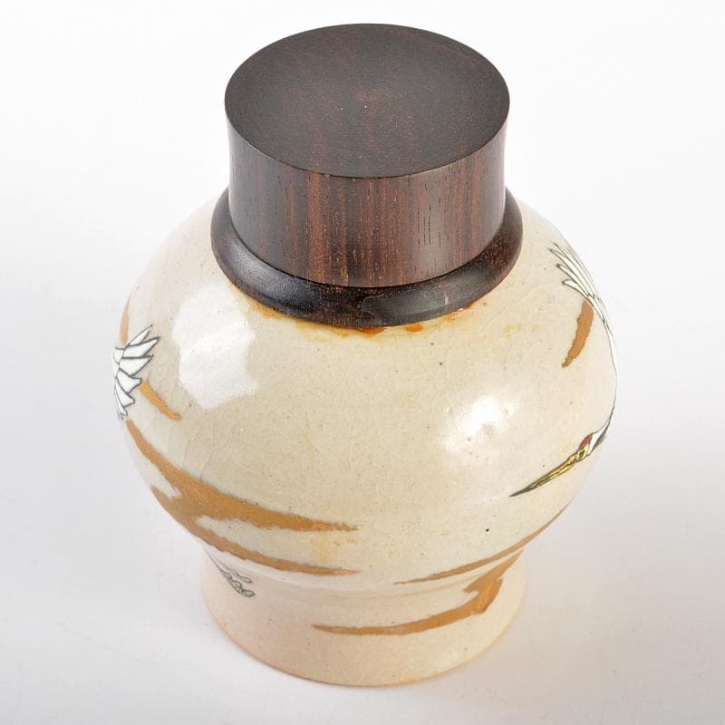 茶道具 萬古焼 山本太仙作 飛鶴盛絵 茶心壷 茶入 共