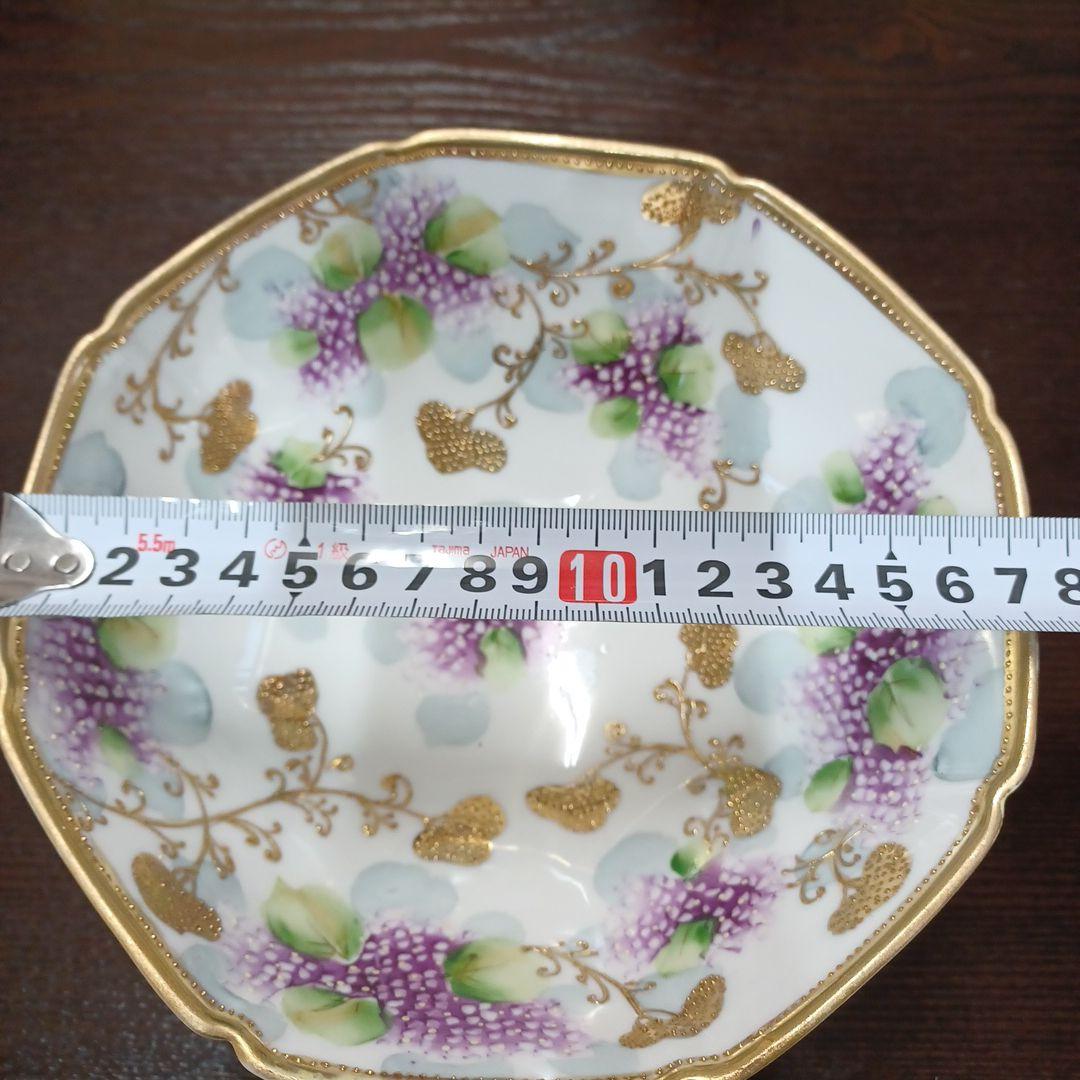 オールドノリタケ　アジサイ文ボール　猫足　メープルリーフ印　金彩　レア