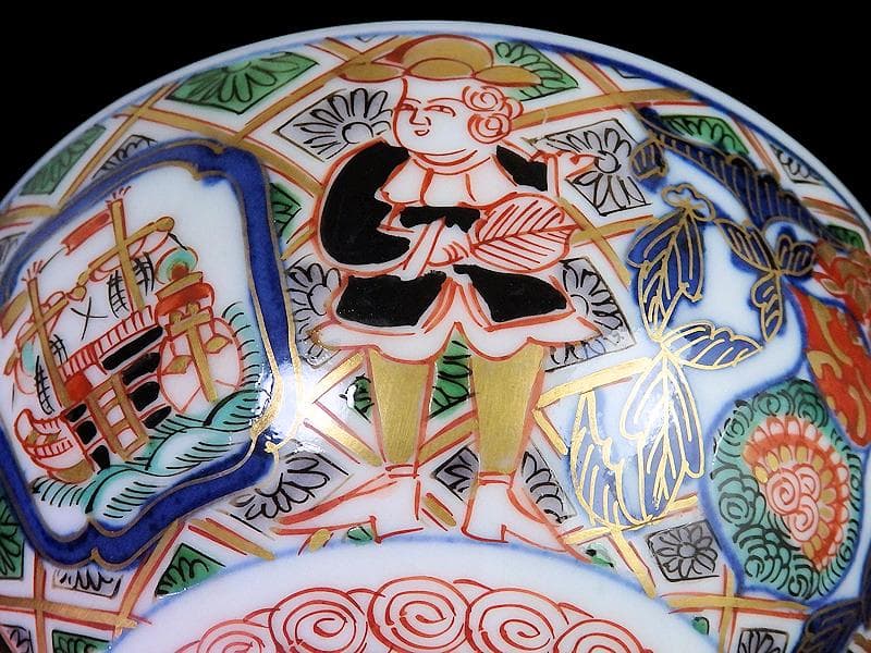 大聖寺伊万里 金襴手 五艘船に南蛮人の図 蓋茶碗 F318AS-CXy - メルカリ