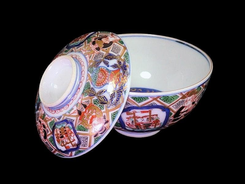 大聖寺伊万里 金襴手 五艘船に南蛮人の図 蓋茶碗 F318AS-CXy - メルカリ