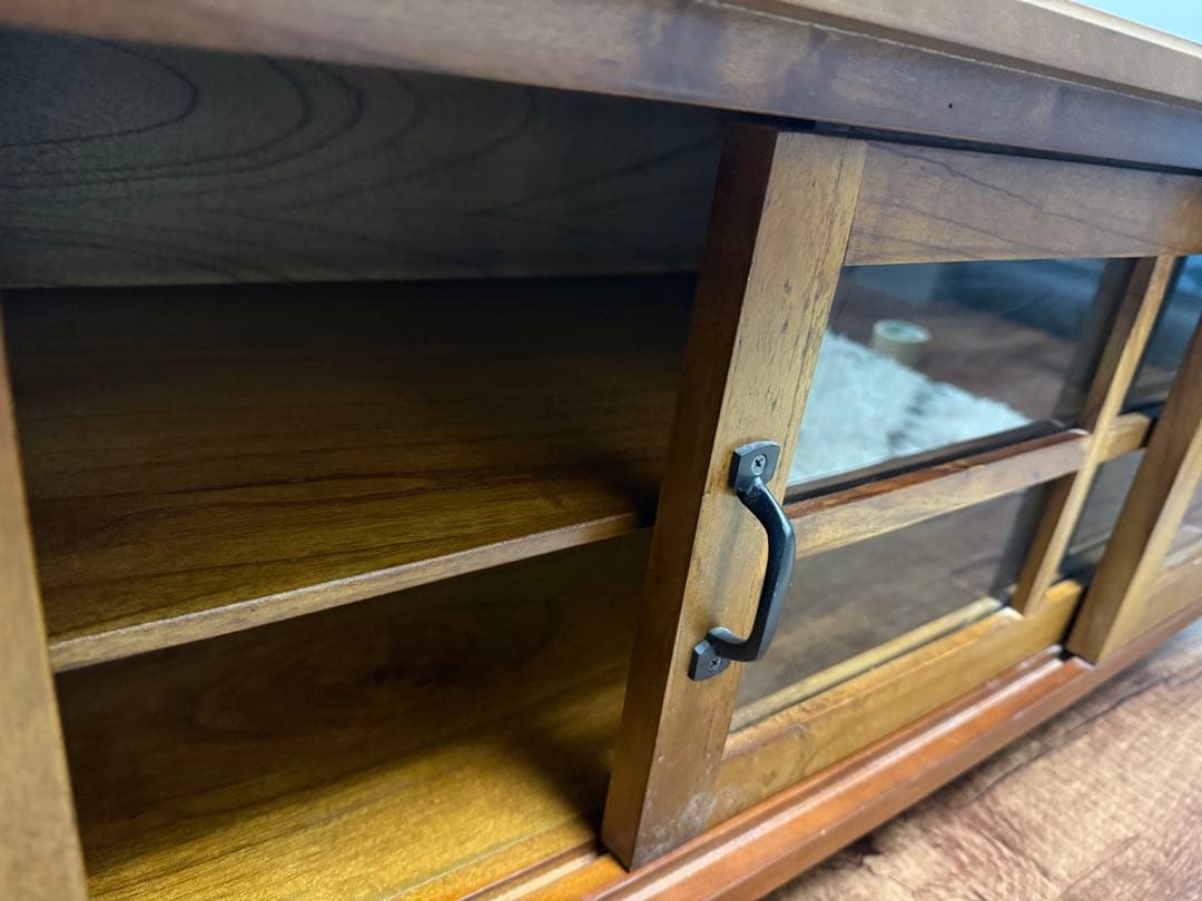 木製テレビ台 ガラス扉付き ブラウン