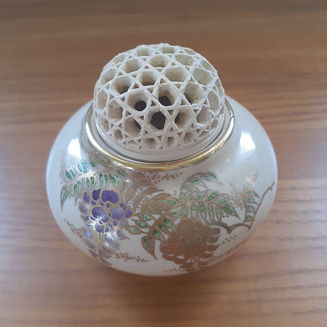 薩摩焼江月窯新妻守作　花柄香炉 陶器製 木箱付き