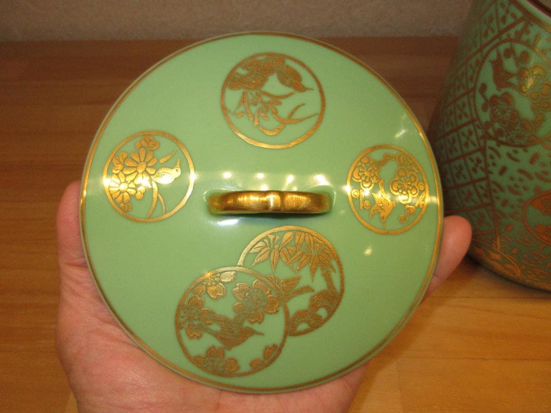 送料込【逢絢亭・新品】茶道具 水指 京焼 萌黄 金襴手 手塚石雲 共箱入り