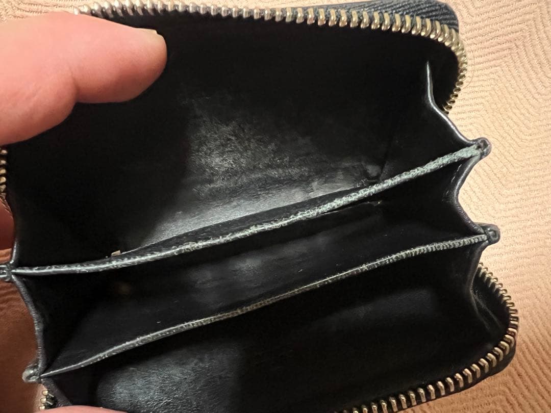 GUCCI 2484 ケース シマ ラウンドファスナー 黒 レザー