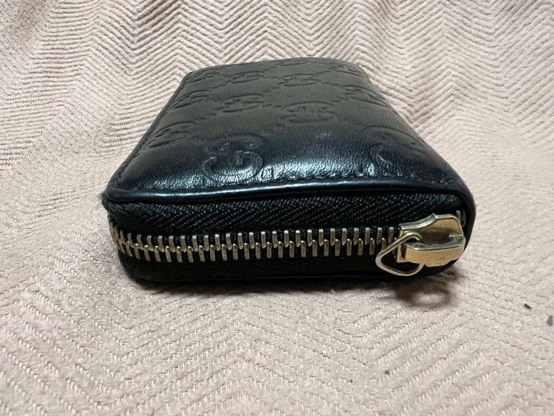 GUCCI 2484 ケース シマ ラウンドファスナー 黒 レザー