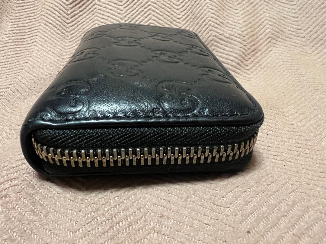 GUCCI 2484 ケース シマ ラウンドファスナー 黒 レザー