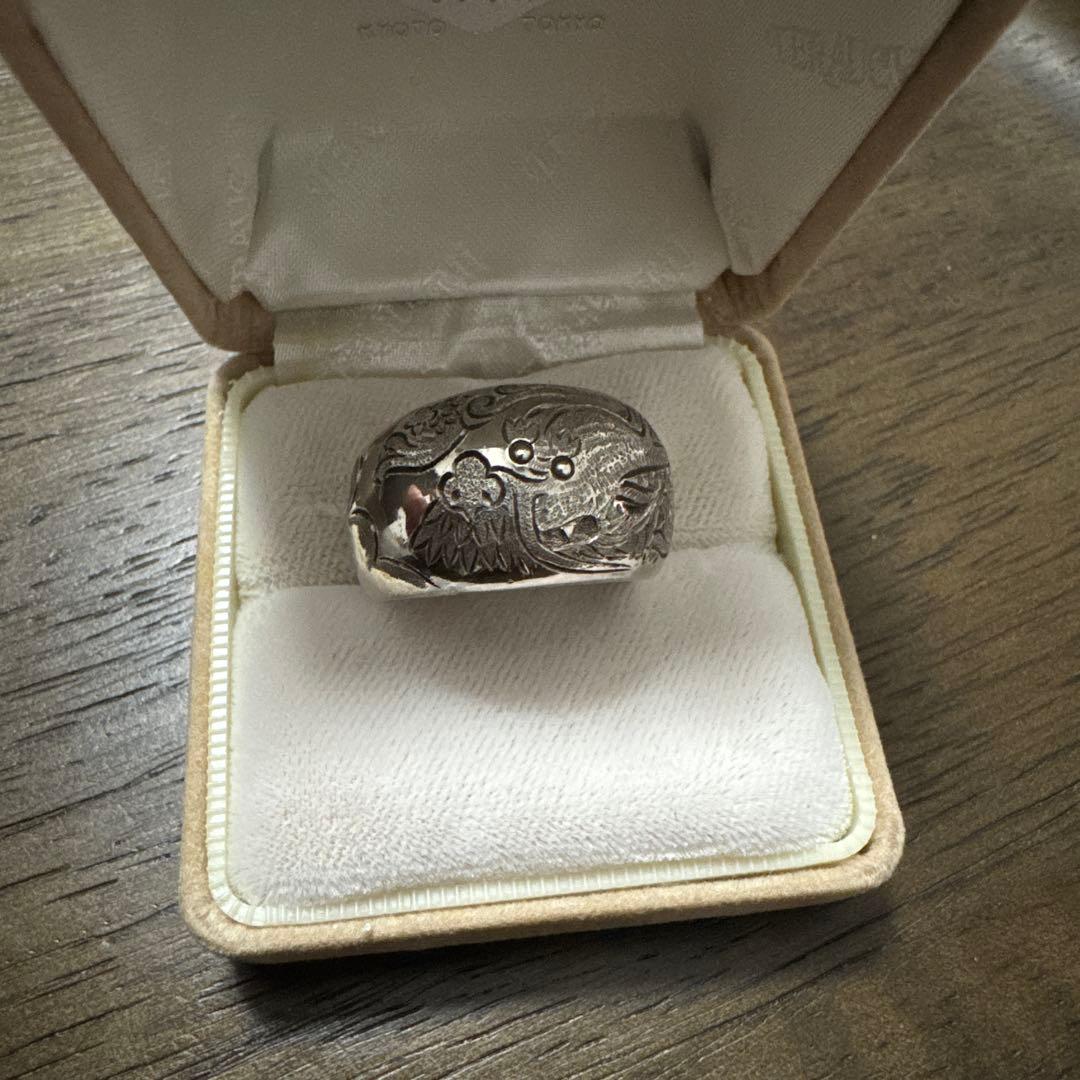 純銀　龍　手彫り　指輪　約26号