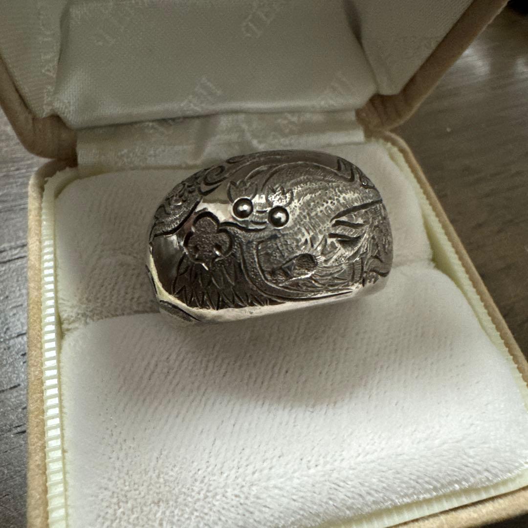 純銀　龍　手彫り　指輪　約26号