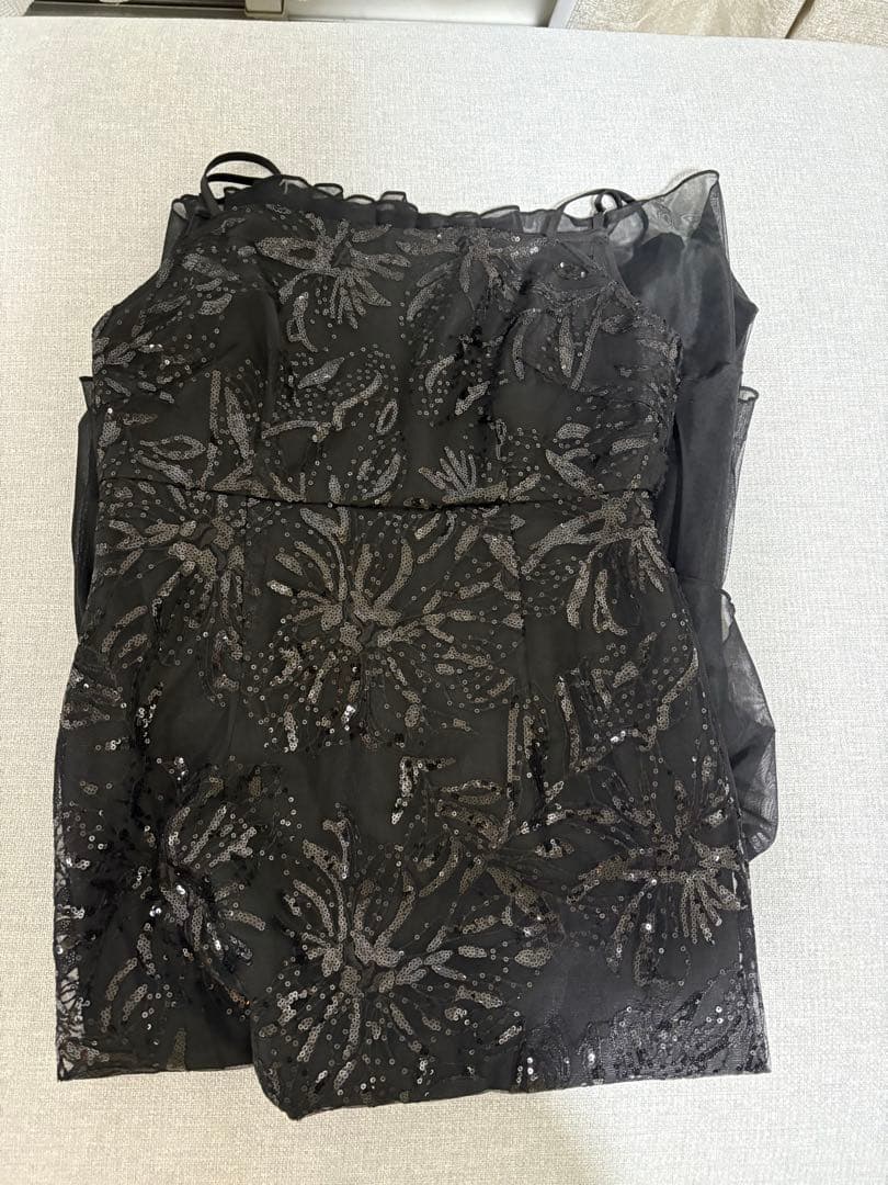 フラワースパンコールチュールフリルスリーブIラインワンピースドレス