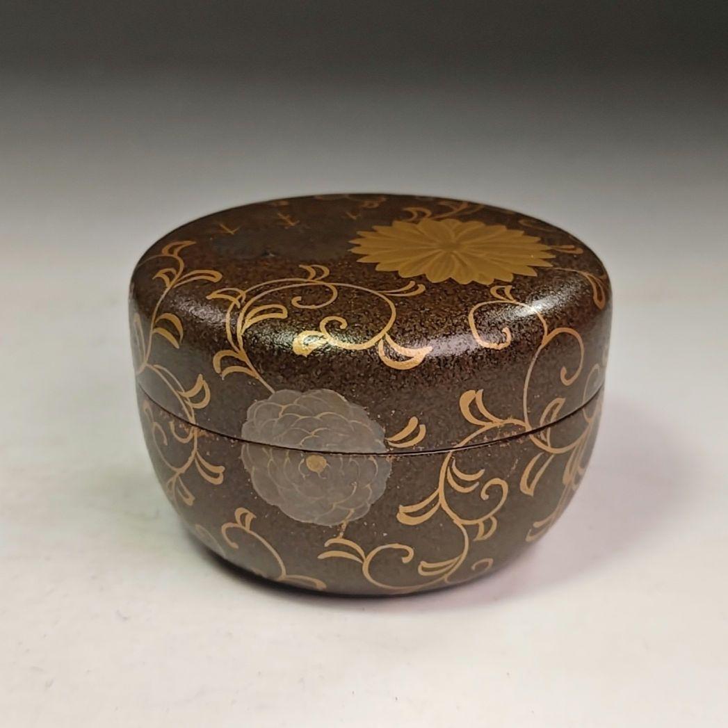 イ938 棗『時代 菊蒔絵 内梨地 平棗 木箱』茶道具