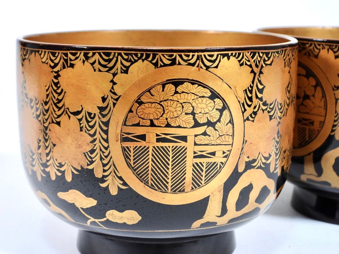 時代漆器 輪島塗 蝋色塗 糸櫻蒔絵 内金溜 盃洗 天然木 漆塗り 漆芸 時代箱