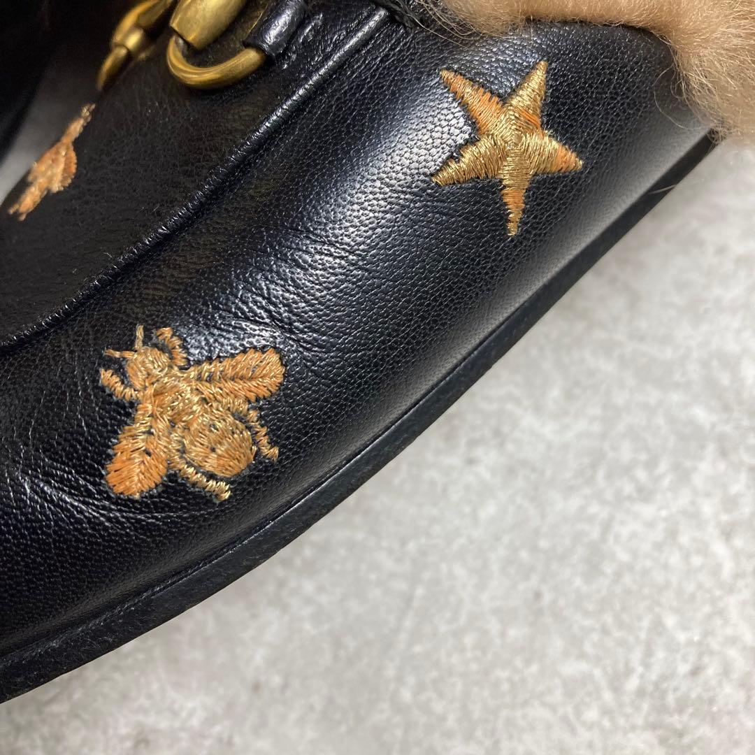 GUCCI グッチ プリンスタウン　37 エンブロイダリー　　ファー　ミュール