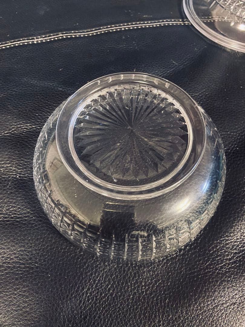 英国アンティーク クリスタル ボンボニエール ソーサー ハンドカット