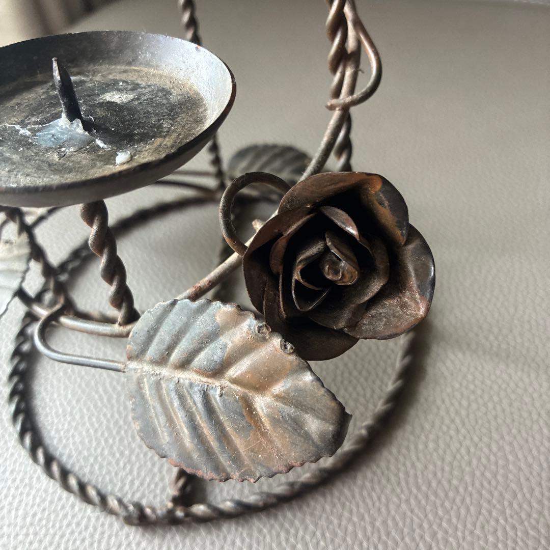 フランスアンティーク 金属製 ローズ キャンドルホルダー 先細り用